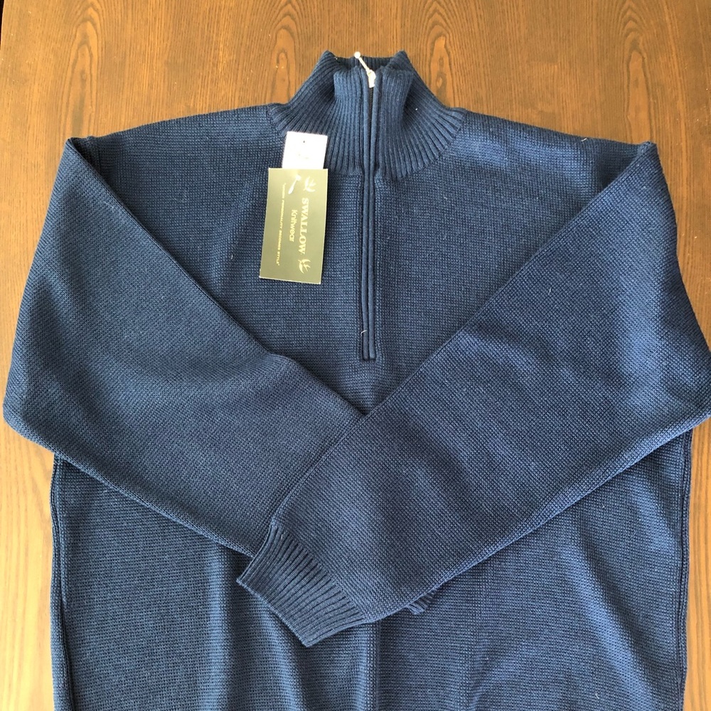 Men’s Half-Zip Blue Wool Blend Sweater